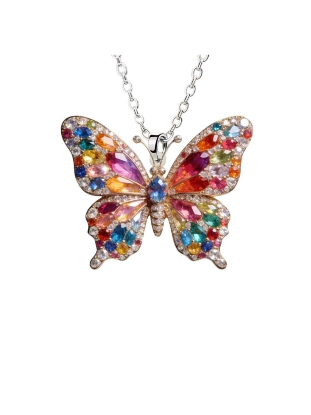 Colorful Butterfly Necklace Acrylic Vibrant Rhinestones 45cm Chain 5cm Extender